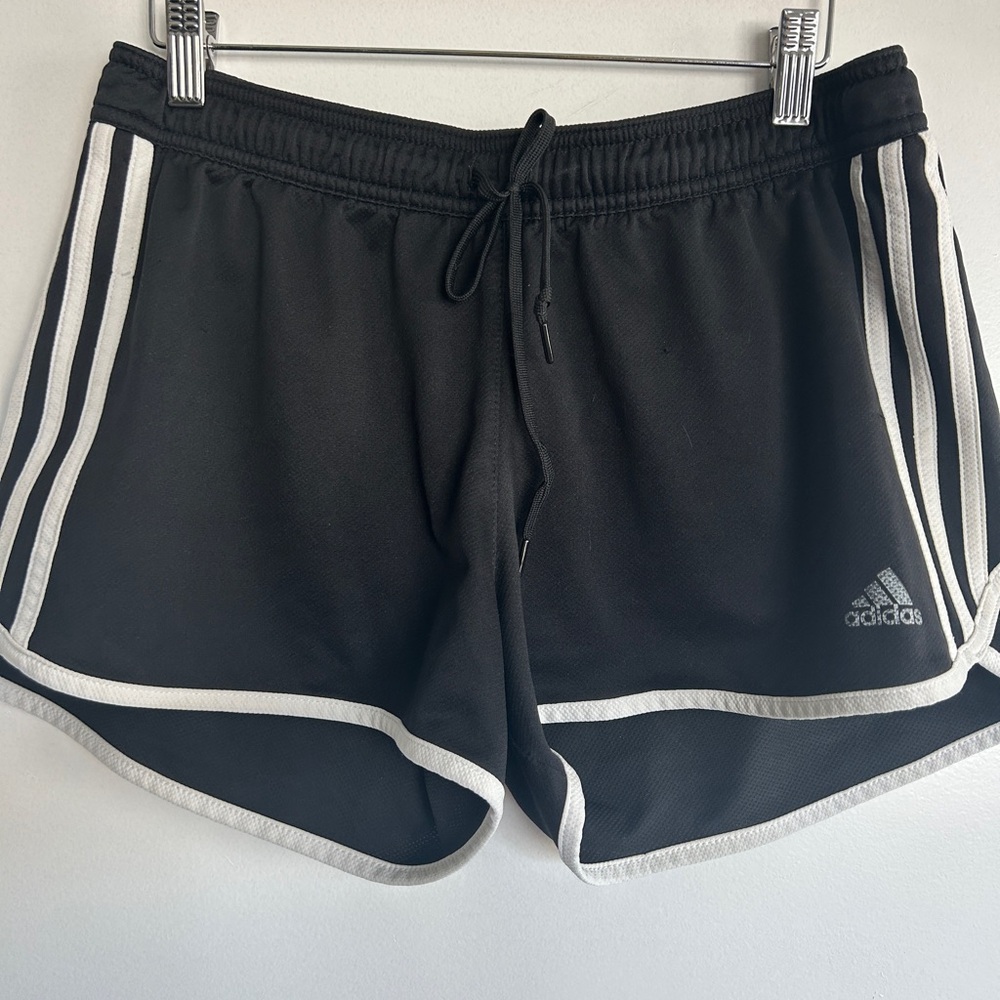 Adidas Women's Black Athletic Shorts with White Stripes